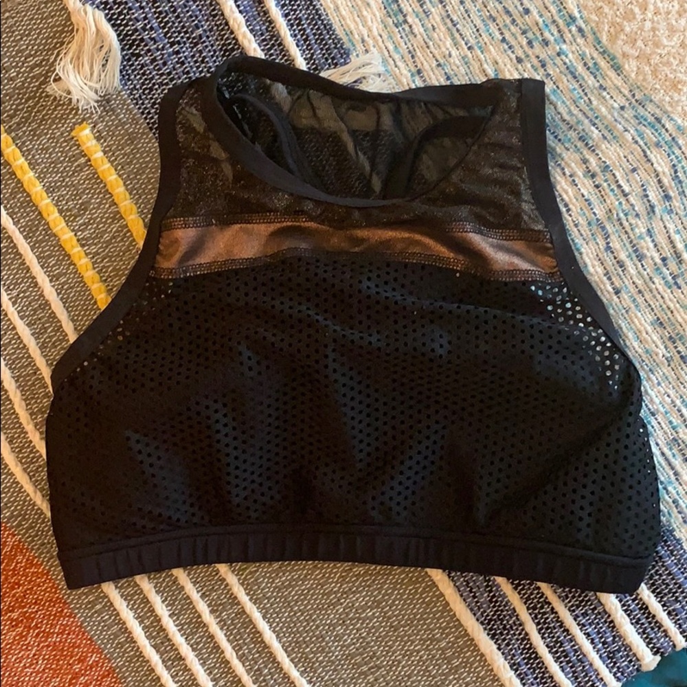 Black & Bronze Gold High-Neck Sports Bra